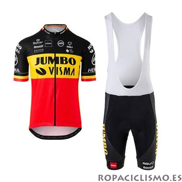 2020 Maillot Jumbo Visma Tirantes Mangas Cortas Negro Amarillo Rojo